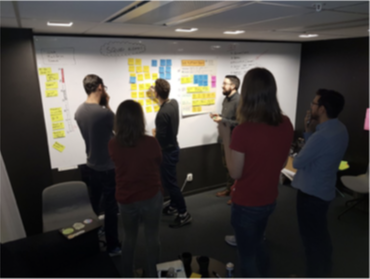 Teams collaborating on the new org design